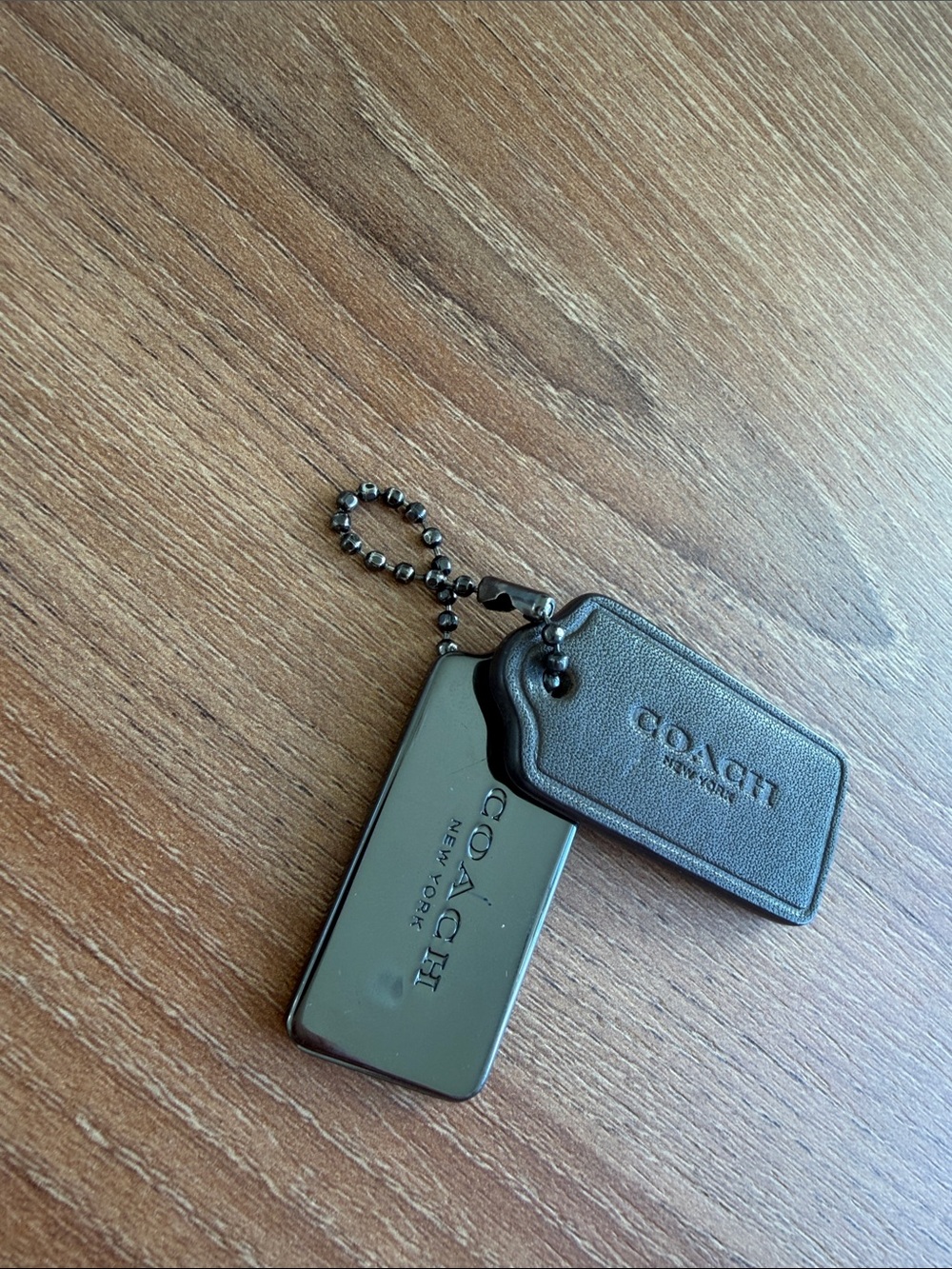 Coach New York Metal & Leather Hangtags Set Black Gunmetal Bag Charms